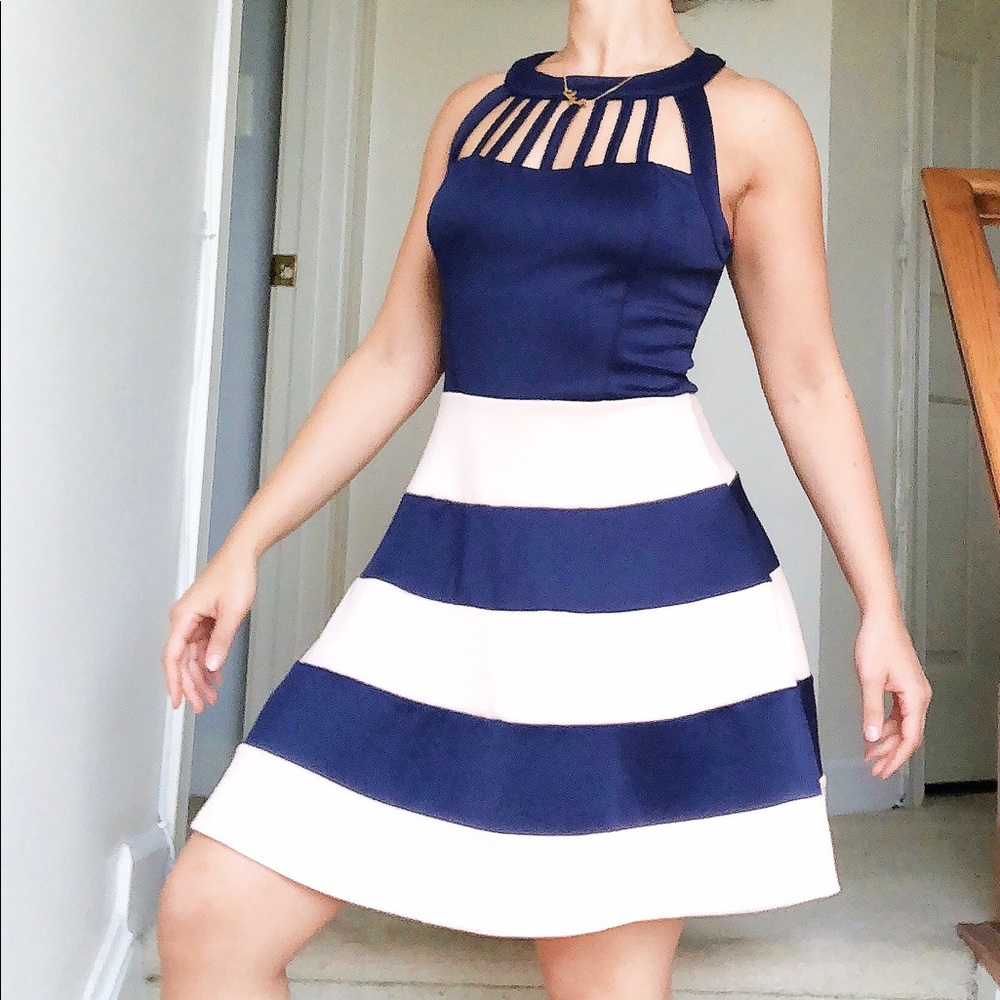 Navy Blue and Pastel Pink Dress, Size Small
